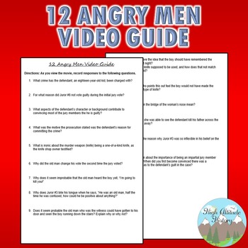 Preview of Twelve Angry Men / 12 Angry Men Video Guide Original Questions