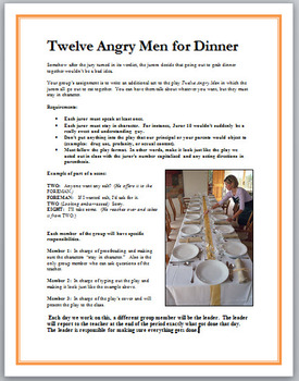 Preview of Twelve Angry Men for Dinner - creative writing