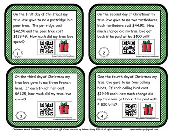 Twelve Days of Christmas Word Problems Task Cards with QR Codes by ...