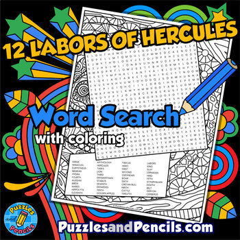 Preview of Twelve Labors of Hercules Word Search Puzzle | Greek Mythology Wordsearch