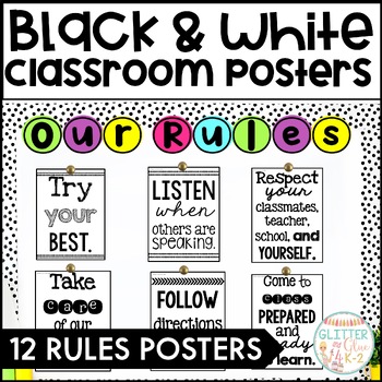 Preview of 12 Simple Black & White Posters - Classroom Rules or Expectations - Decor