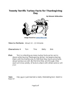 Preview of Twenty Terrific Turkey Facts for Thanksgiving Day - Small Group Reader's Theater