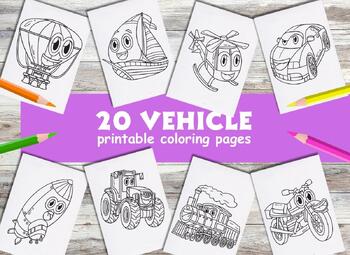 Preview of 20 Vehicules coloring pages Printable for Kindergarten