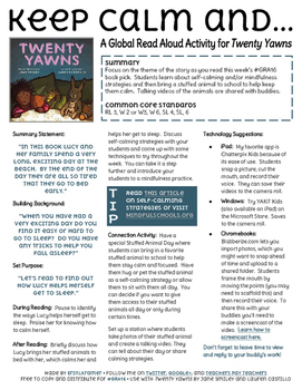 Preview of Twenty Yawns by Jane Smiley & Lauren Castillo Global Read Aloud #GRA16 Activity