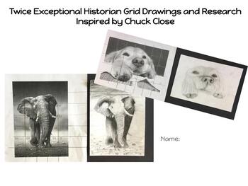 Preview of Twice Exceptional Historian Grid Drawings and Research  Inspired by Chuck Close