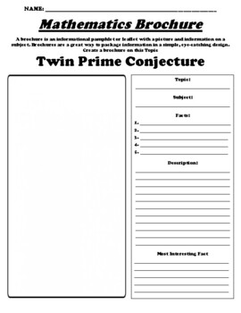 Preview of Twin Prime Conjecture "Informational Brochure" Worksheet & WebQuest