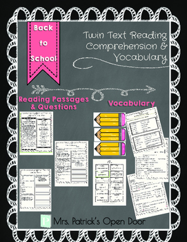 Preview of Twin Text Reading Comprehension & Vocabulary- Back to School FREEBIE