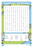 Twinkl Continents and Oceans Word Search
