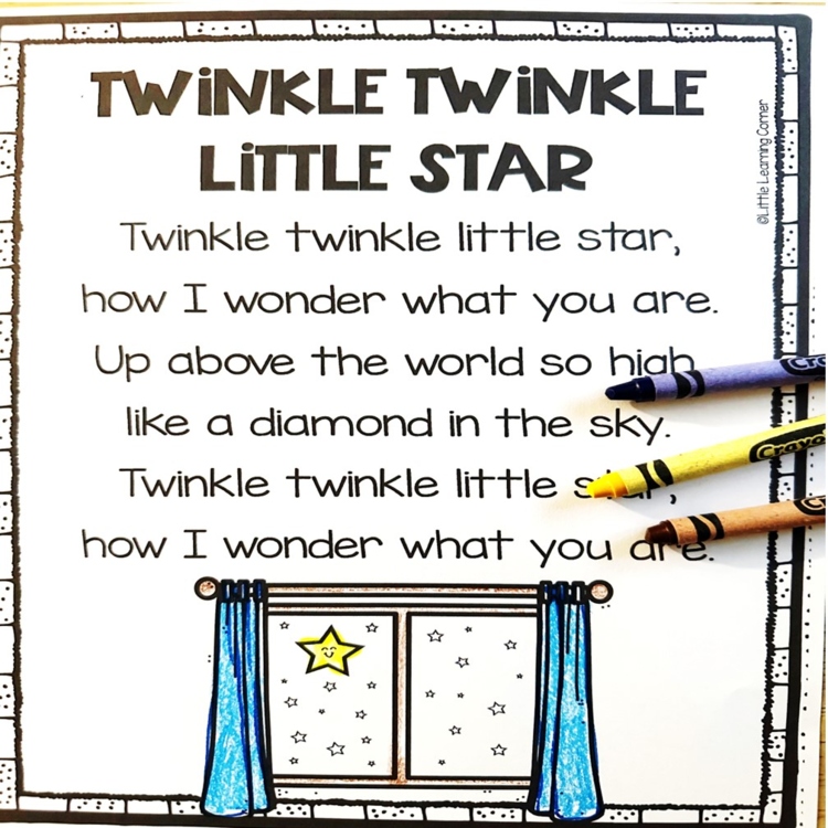 Twinkle Twinkle Little Star - Printable Nursery Rhyme Poem for Kids
