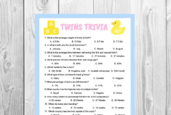 Twins Trivia Birthday Game Printable Baby Shower Game | Kids Games | Party