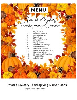 Twisted Mystery Thanksgiving Dinner by Laurie's Little Monkeys | TpT