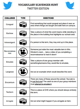 Preview of Twitter Vocabulary Scavenger Hunt