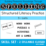 Two Closed Syllable Words WITH Blends - Spelling - Lists, 