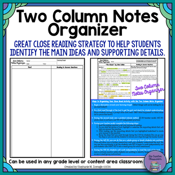 Preview of Two Column Notes Organizer: Identifying Main Ideas and Supporting Details