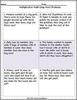 Preview of Multi-Step Multiplication Word Problems Worksheets