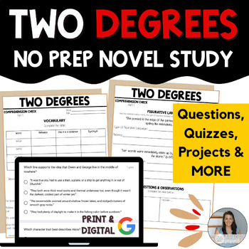 Preview of Two Degrees (Alan Gratz) NO PREP Novel Study Guide BUNDLE - PDF & Google