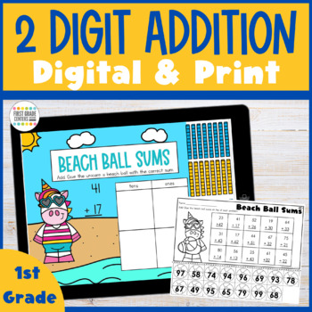 Preview of Two Digit Addition No Regrouping Digital Game and Print Worksheet 1.NBT.C.4