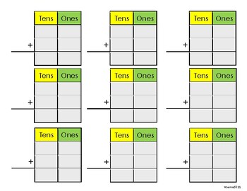 Preview of Two Digit Addition Place Value Template