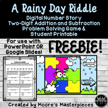 Preview of Two Digit Addition & Subtraction Digital Game: A Rainy Day Riddle FREEBIE!