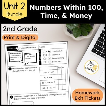 Preview of Two-Digit Addition, Subtraction, Time, and Money - iReady Math 2nd Grade Unit 2