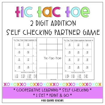 Preview of Two Digit Addition Tic Tac Toe Partner Game