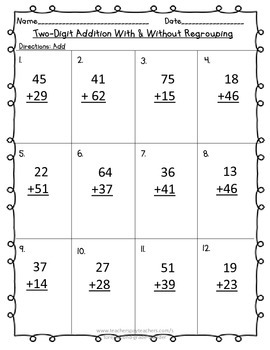 Two-Digit Addition With & Without Regrouping 2 Digit by ...