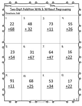 Two-Digit Addition With & Without Regrouping 2 Digit by Second Grade Wonder