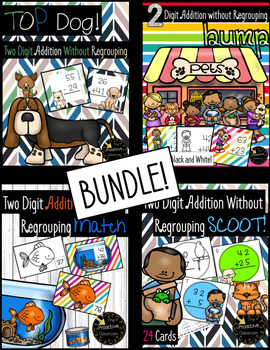 Preview of Double Digit Addition Without Regrouping CENTERS BUNDLE - Pet Theme Math