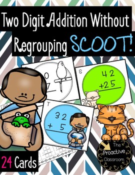 Preview of Double Digit Addition Without Regrouping Scoot Game - Pet Theme Math Activities