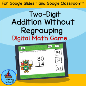 Preview of Two Digit Addition No Regrouping for Google Classroom™ Turkeys in Disguise