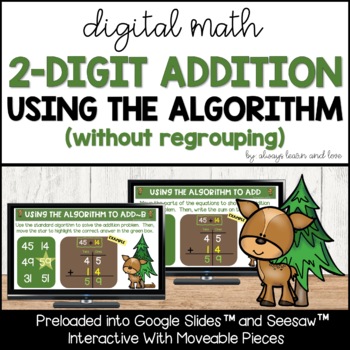 Preview of Two Digit Addition Without Regrouping Using Standard Algorithm Digital Math