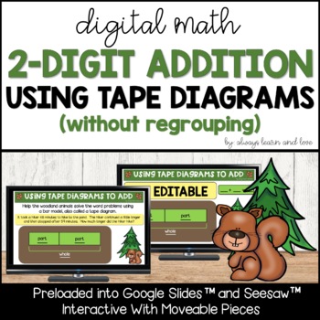 Preview of Two Digit Addition Without Regrouping - Tape Diagrams Part Part Whole Digital