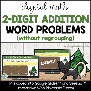 Preview of Two Digit Addition Without Regrouping Double Digit Word Problems for Google™