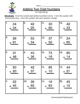 Two Digit Addition Without Regrouping Worksheet by Have Fun Teaching