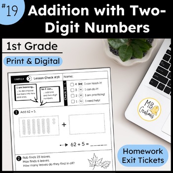 Preview of Two Digit Addition & Draw Models Worksheet L19 1st Grade iReady Math Exit Ticket