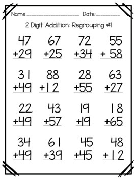 Double Digit Addition Worksheets- With and Without Regrouping | TpT