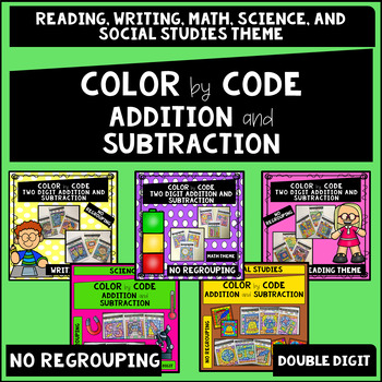 Preview of Two Digit Addition and Subtraction Bundle- School Theme- NO Regrouping