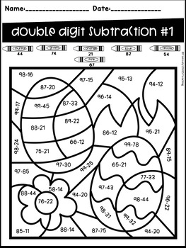 Two Digit Addition and Subtraction NO Regrouping Color by Code- Spring ...