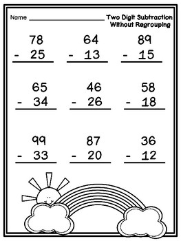 Two Digit Addition and Subtraction: No Regrouping, Spring Edition