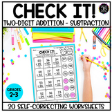 Two Digit Addition and Subtraction Self-Checking No Prep W