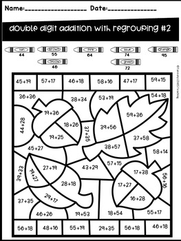 Two Digit Addition and Subtraction WITH Regrouping Color by Code- Fall