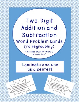 Preview of Two-Digit Addition and Subtraction Word Problem Cards- No Regrouping
