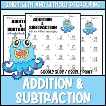 Preview of Two Digit Addition and Subtraction Worksheets Mixed With and Without Regrouping