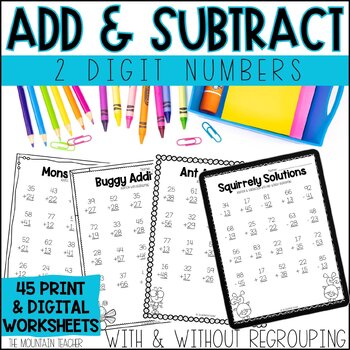 Preview of Two Digit Addition and Subtraction Worksheets With and Without Regrouping
