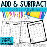 2 Digit Addition and Subtraction Worksheets With and Witho