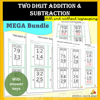 Preview of Two Digit Addition and Subtraction with & without regrouping | MEGA BUNDLE