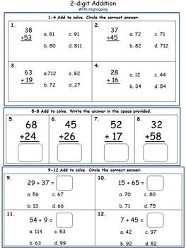 Preview of Two Digit Addition with Regrouping