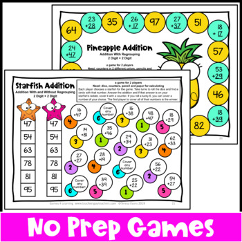 Two Digit Addition with Regrouping Games and Color by Number | TPT