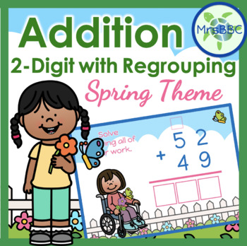 Preview of Two-Digit Addition with Regrouping (Scaffolded) Digital Boom Cards™