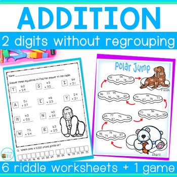 Preview of 2 Digit Addition without Regrouping Math Riddles and 2 Digit Addition Game
